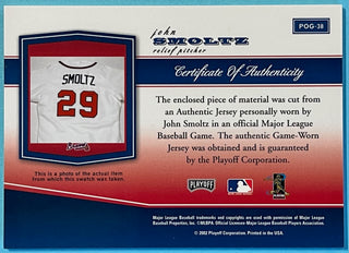 John Smoltz 2002 Playoff Piece of the Game Game-Worn Jersey Card POG-38