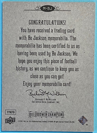 Bo Jackson 2011 Upper Deck Goodwin Champions Jersey Card