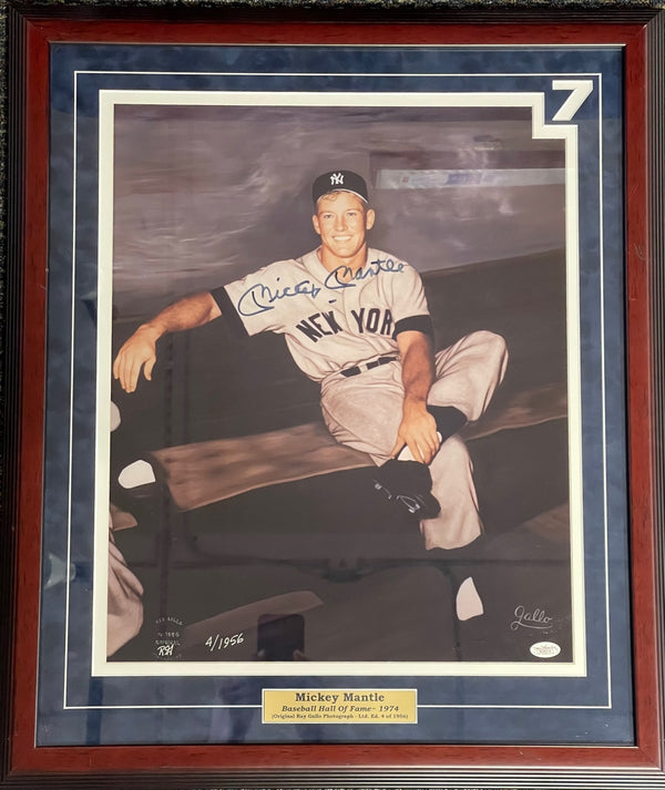Mickey Mantle Autographed Framed 16x20 Gallo Baseball Photo (JSA)