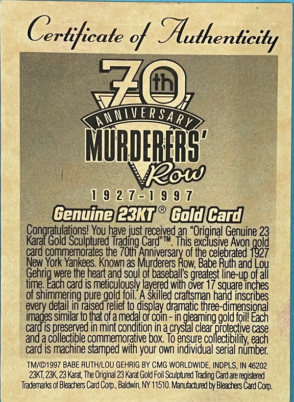 Babe Ruth & Lou Gehrig 1997 Bleachers Card 23KT Gold Card