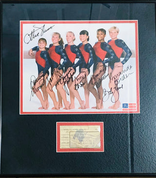 Magnificent Seven Autographed Framed 8x10 w/ 1996 Olympic Ticket (JSA)