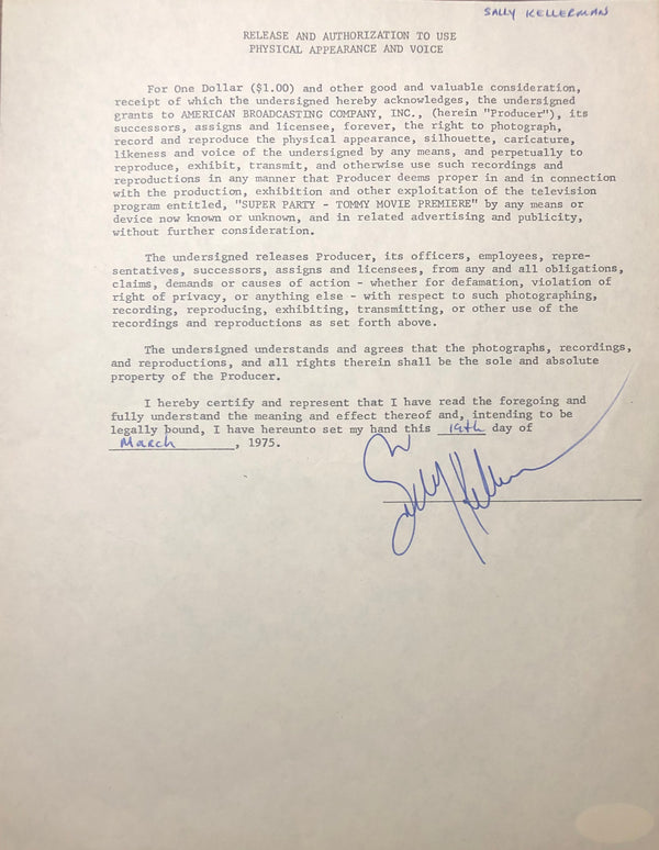 Sally Kellerman Autographed Contract (JSA)
