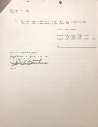 James Farentino Autographed Contract