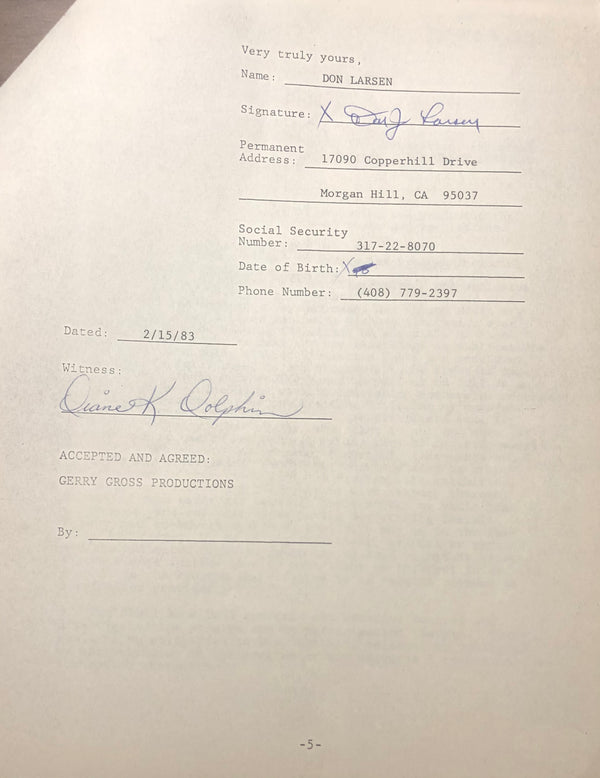 Don Larsen Autographed Contract (JSA)