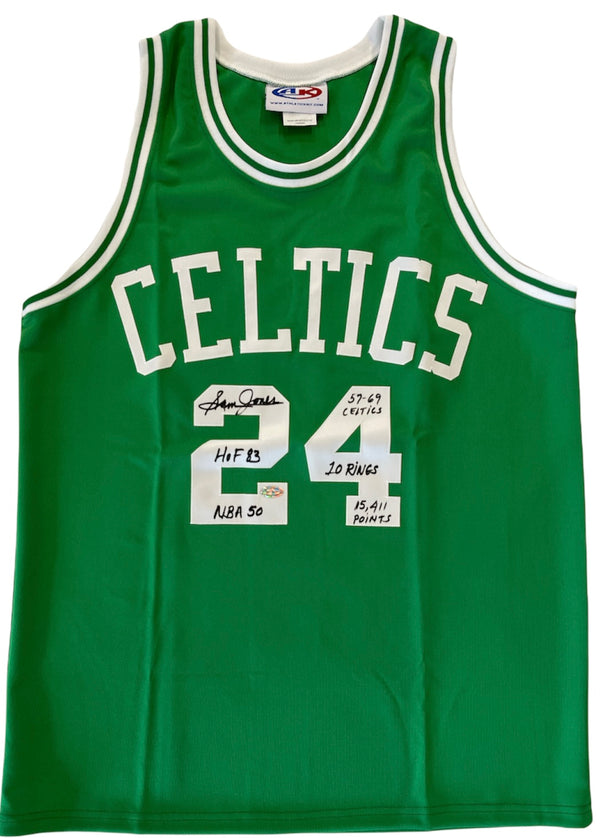 Sam Jones Autographed Boston Celtics Custom XL Stat Jersey