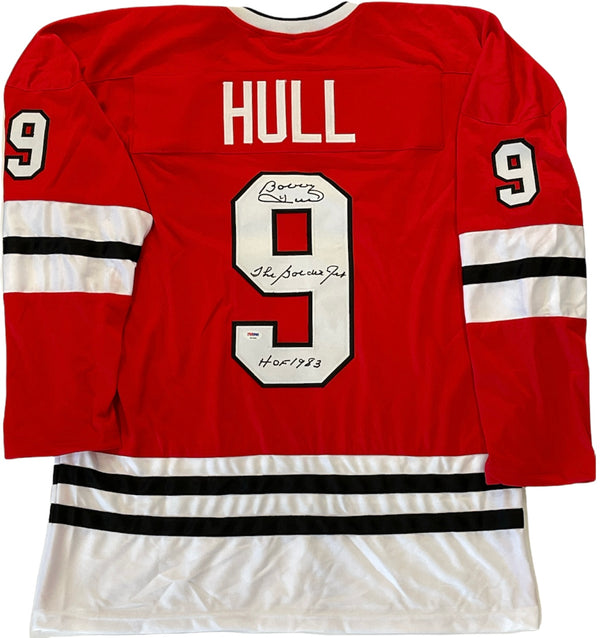 Bobby Hull Autographed Chicago Blackhawks Red XL Jersey (PSA)