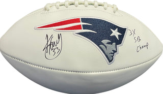 Kevin Faulk "3x SB Champ" Autographed New England Patriots White Panel Football (JSA)