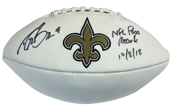 Drew Brees "NFL Pass Record 10/8/18" Autographed New Orleans Saints White Panel Football (Fanatics)
