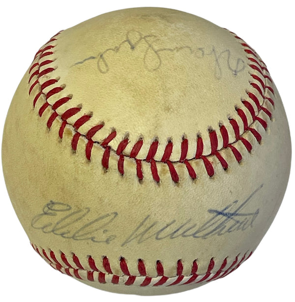 Eddie Mathews & Warren Spahn Autographed Official National  League Charles Feeney Baseball (JSA)
