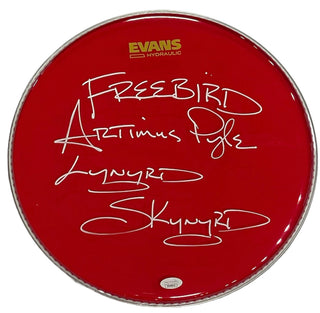 Artimus Pyle Autographed Lynyrd Skynyrd Evans Hydraulic Red Drum Head (JSA)