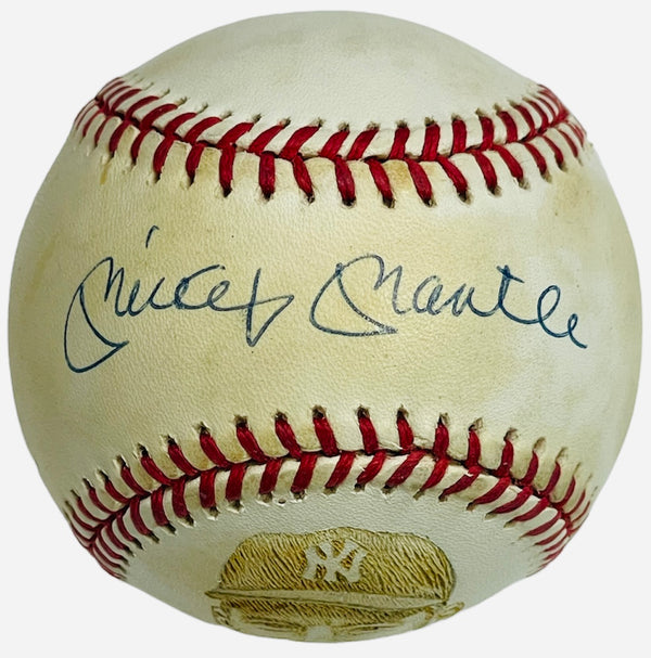 Mickey Mantle Autographed B/W Hand Painted Portrait Baseball (PSA)