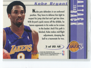 Kobe Bryant 2000 Fleer Game time Attack the Rack #3 Card