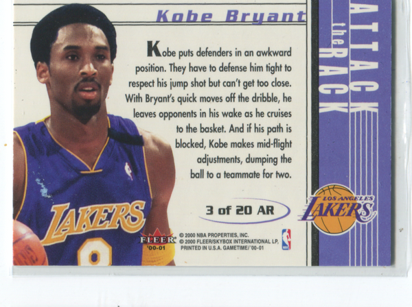 Kobe Bryant 2000 Fleer Game time Attack the Rack #3 Card