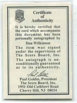 1994 Classic Draft Dan Wilkinson Autographed Card 1492/10000