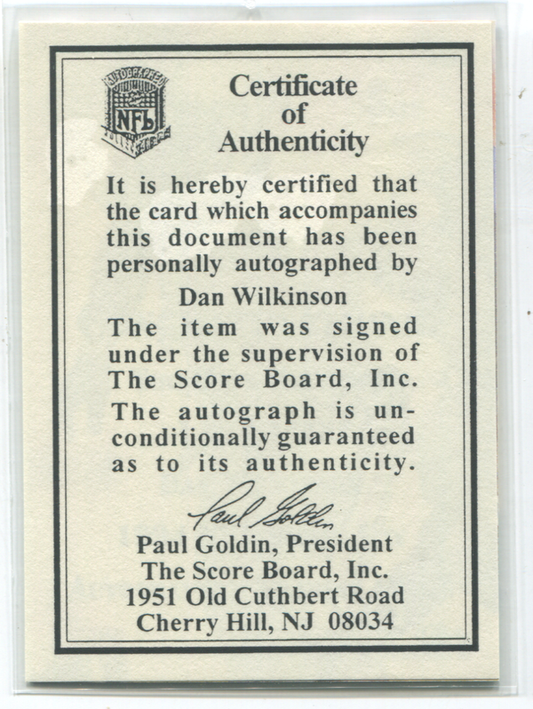 1994 Classic Draft Dan Wilkinson Autographed Card 1492/10000