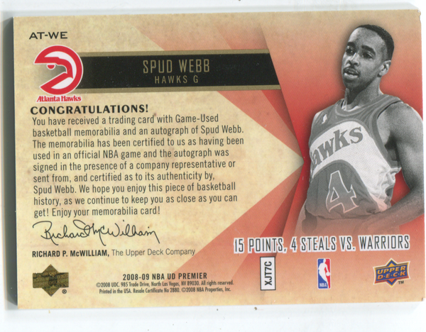 2008-09 Upper Deck Premier Attractions #AT-WE Spud Webb Autographed Card 22/50