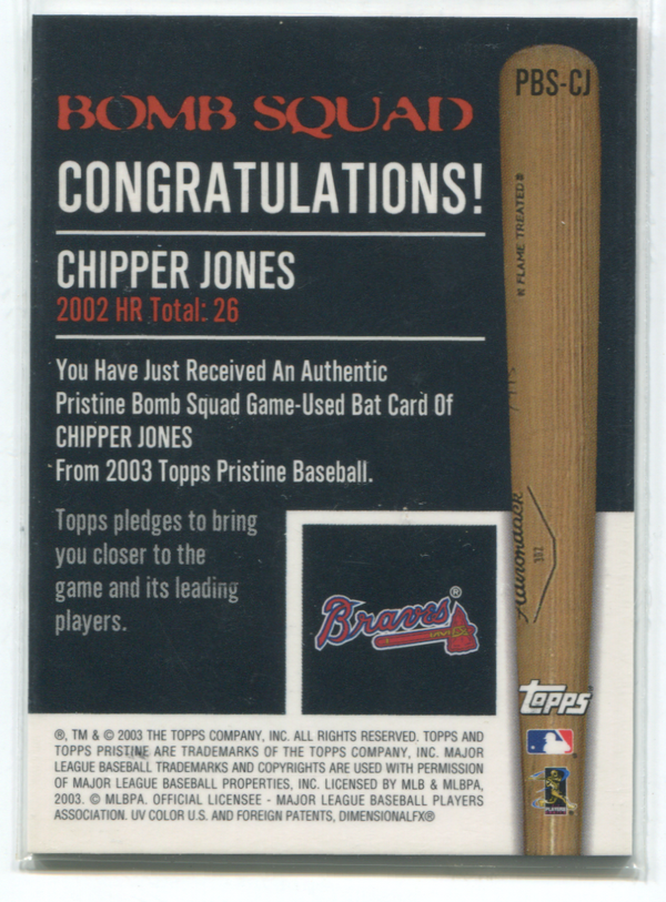 2003 Topps Bomb Squad #PBSCJ Chipper Jones Bat Card
