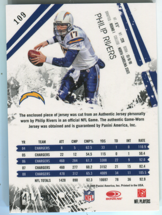 2009 Panini Rookies & Stars Phillip Rivers Jersey Card 41/50