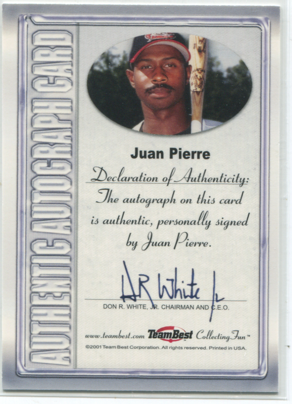 2001 Team Best Juan Pierre Autographed Card