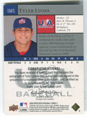 2009 Upper Deck USA #USAB-TL Tyler Lyons Autographed Card
