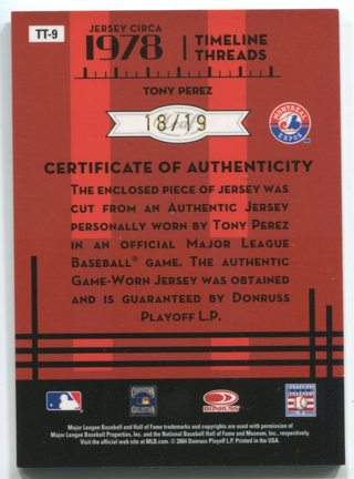 2005 Century Collection Leaf #TT-9 Tony Perez Autographed Card