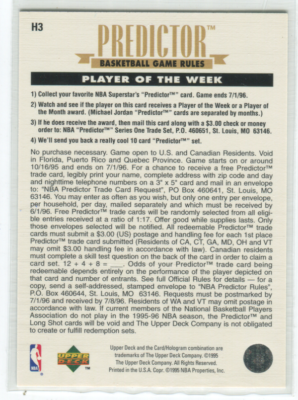 1995 Upper deck Predictor #H3 Michael Jordan