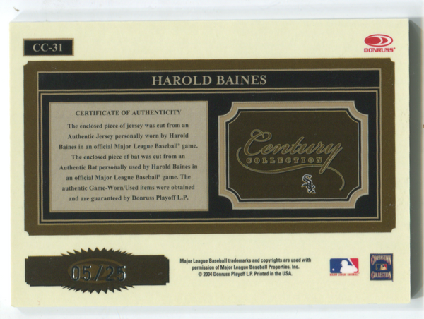 2004 Donruss Playoff Century Collection #CC-31 Harold Baines Autographed Card 05/25