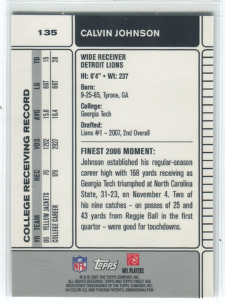 2007 Topps Finest #135 Calvin Johnson Card