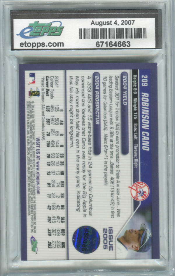 2005 E-Topps Cleaveland #209 Robinson Cano Rookie Card 1/1