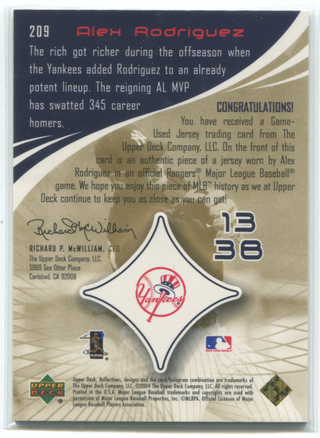 2004 Upper Deck SP Reflections #209 Alex Rodriguez Jersey Card