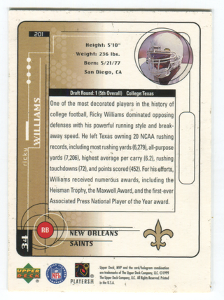 1999 Upper Deck MVP #201 Ricky Williams Autographed Card