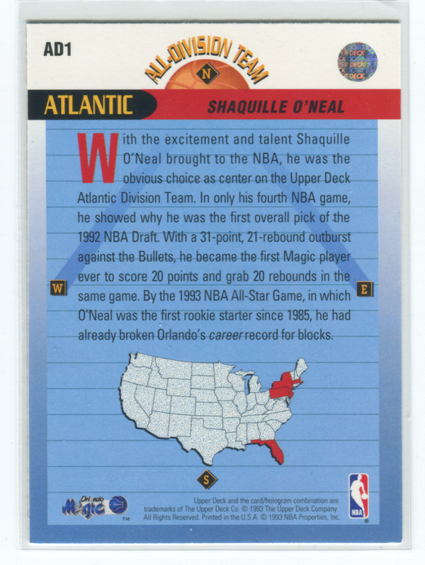 1992-93 Upper Deck Atlantic All Division Team #AD1 Shaquille O'Neal Card
