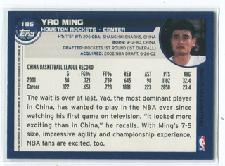 2002 Topps Rookie Card #185 Yao Ming