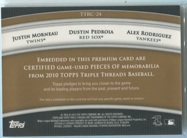 2009 Topps Triple Threads Silver Slugger #TTRC-24 J.Morneau/D.Pedroia/A.Rod Card