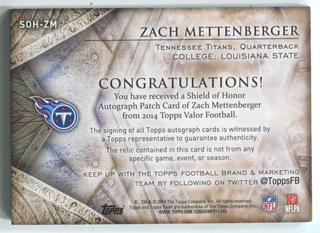 2014 Topps Certified Autograph Issue #SOH-ZM Zach Mettenberger Card