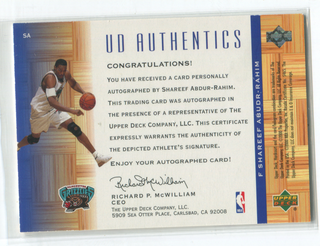 2000 Upper Deck Authentics #SA Shareef Abudr-Rahim Autographed Card