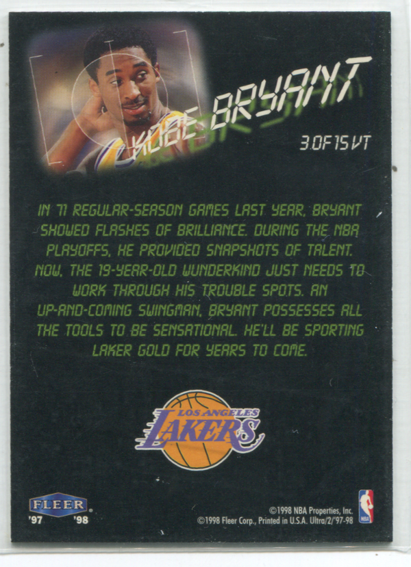 1998 Fleer Ultra View To A Thrill #3 Kobe Bryant Card