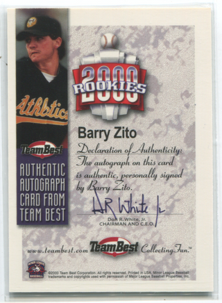 2000 Team Best Rookies Barry Zito Autographed Card