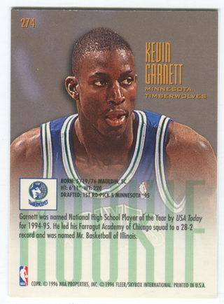 1995-96 Fleer Ultra #274 Kevin Garnett Rookie Card