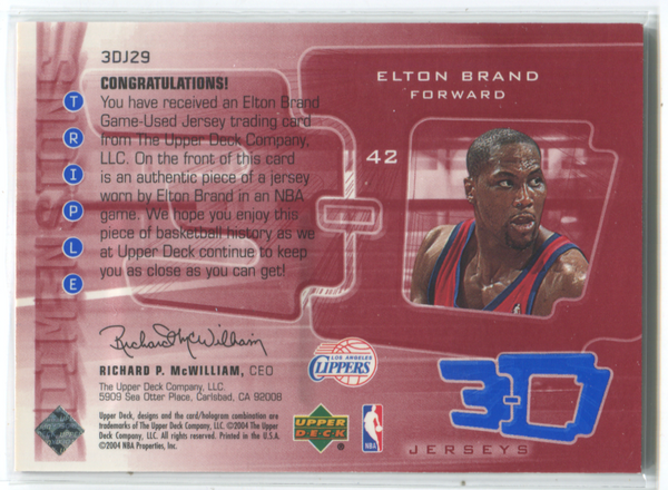 2004 Upper Deck 3-D Jerseys #3DJ29 Elton Brand Card 114/249