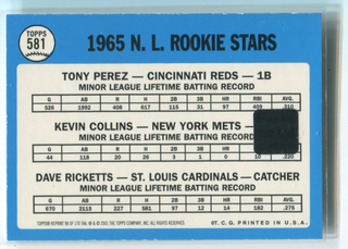 2001 Topps National League 65' Rookie Stars #581 Tony Perez Autographed Card