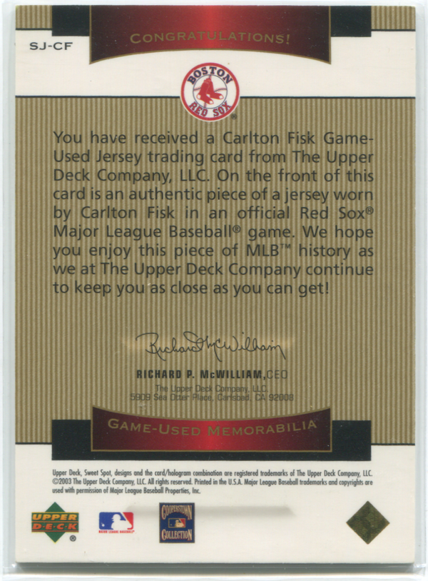 2003 Upper Deck Sweet Spot Classic Game Used Memorabilia #SJ-CF Carlton Fisk