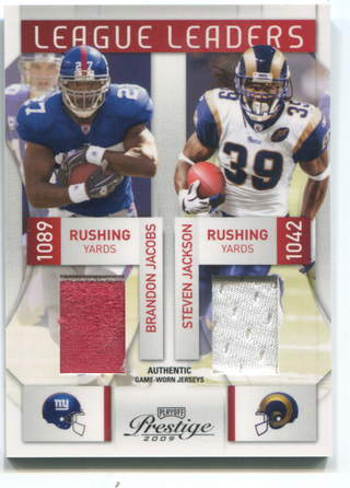 2009 Panini Prestige League Rushing Leaders Brandon Jacobs/Steven Jackson Jersey Card