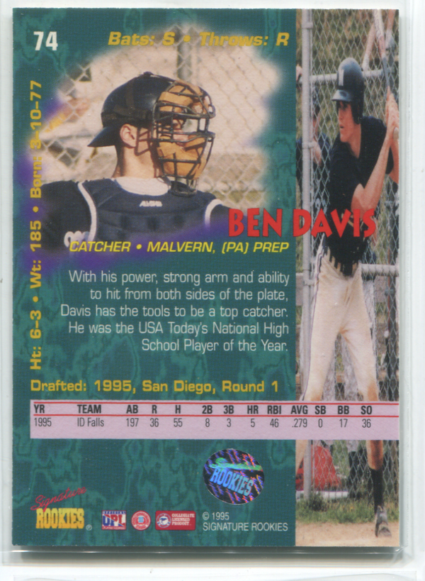 1995 Signature Rookies #74 Ben Davis Autographed Card 925/5,000