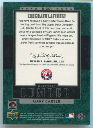2003 Upper Deck SP Legendary Cuts #B-GC1 Gary Carter 025/125 Card