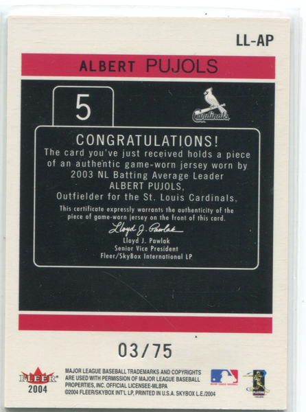 2003 Albert Pujols Game Worn St. Louis Cardinals Jersey 