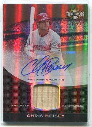 2011 Topps Triple Threads #TTUAR-73 Chris Heisey Autographed Bat Card 25/75