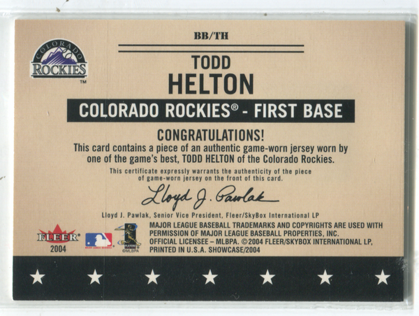 2004 Fleer Showcase Baseball`s Best #BB/TH Todd Helton Jersey Card