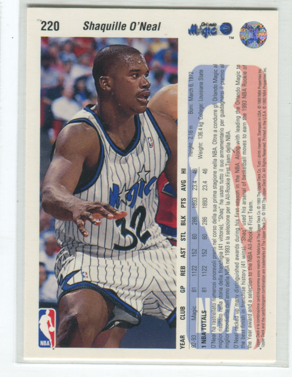 1992-93 Upper Deck # 220 Shaquille O`Neal Card