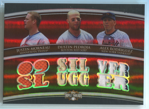 2009 Topps Triple Threads Silver Slugger #TTRC-24 J.Morneau/D.Pedroia/A.Rod Card